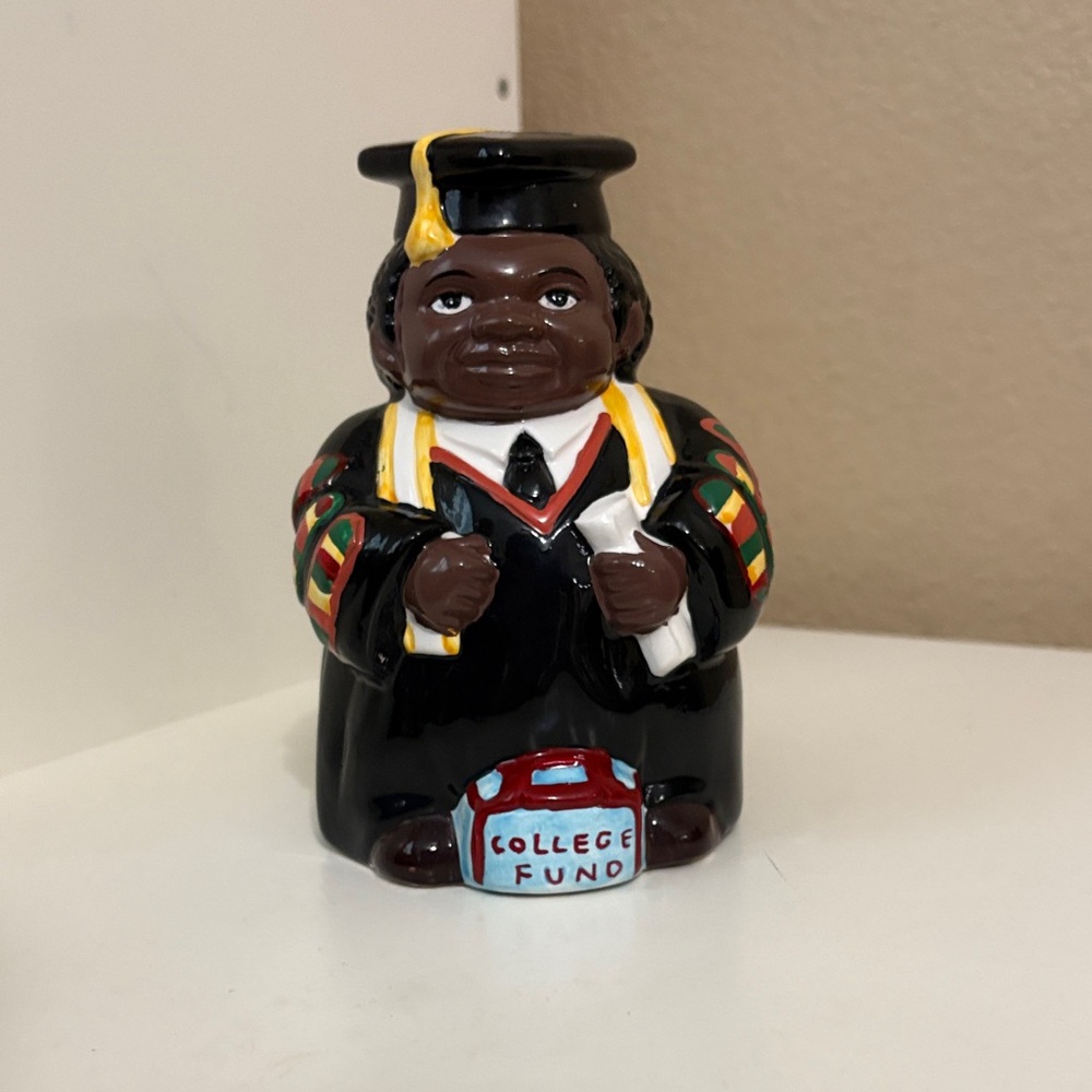 Vintage | Ceramic College Fund Graduate Piggy Bank - Black Cap & Gown Figure